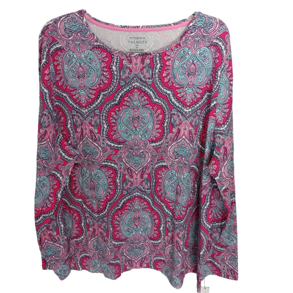 Talbots Multicolor Paisley Long Sleeve Scoop Neck Plus Size Top SZ 3XL